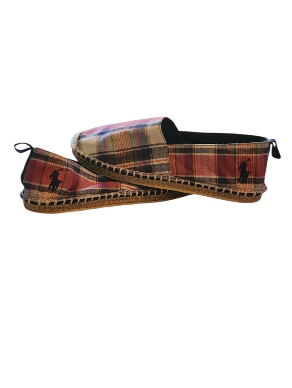 Polo Ralph Lauren Madras Red and Tan And Blue Plaid Espadrille Slip-Ons